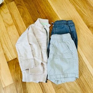 Cat & Jack Beige Cardigan + Gray and Beige Casual Shorts
